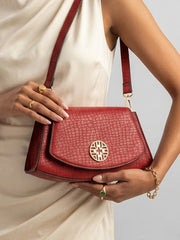 Snakeskin Pattern Flap Chain Evening Bag - Ruby Red