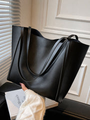 Solid Black Minimalist Large Capacity Tote Bag