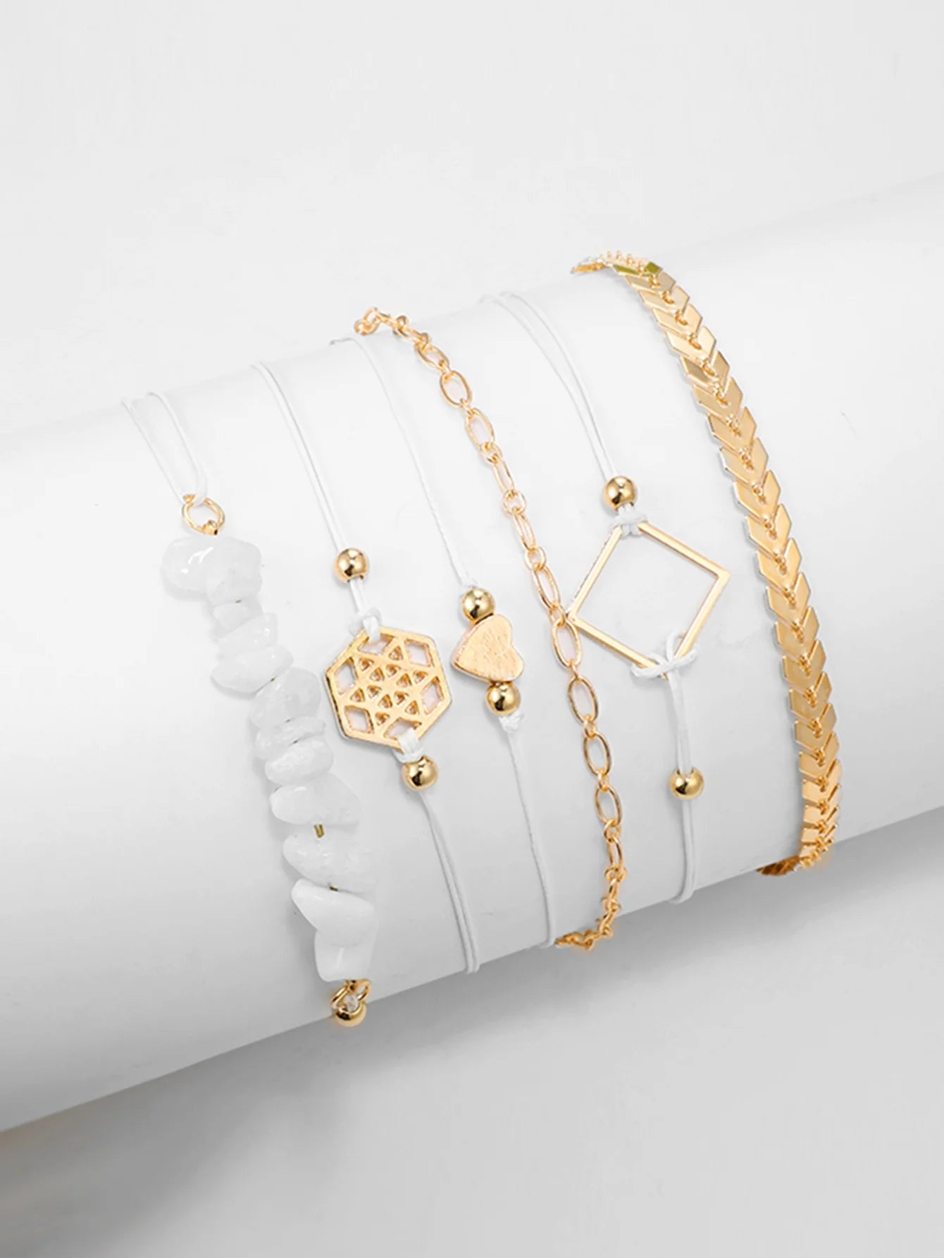 6pcs Square & Stone Detail Bracelet Set - FD ⚡