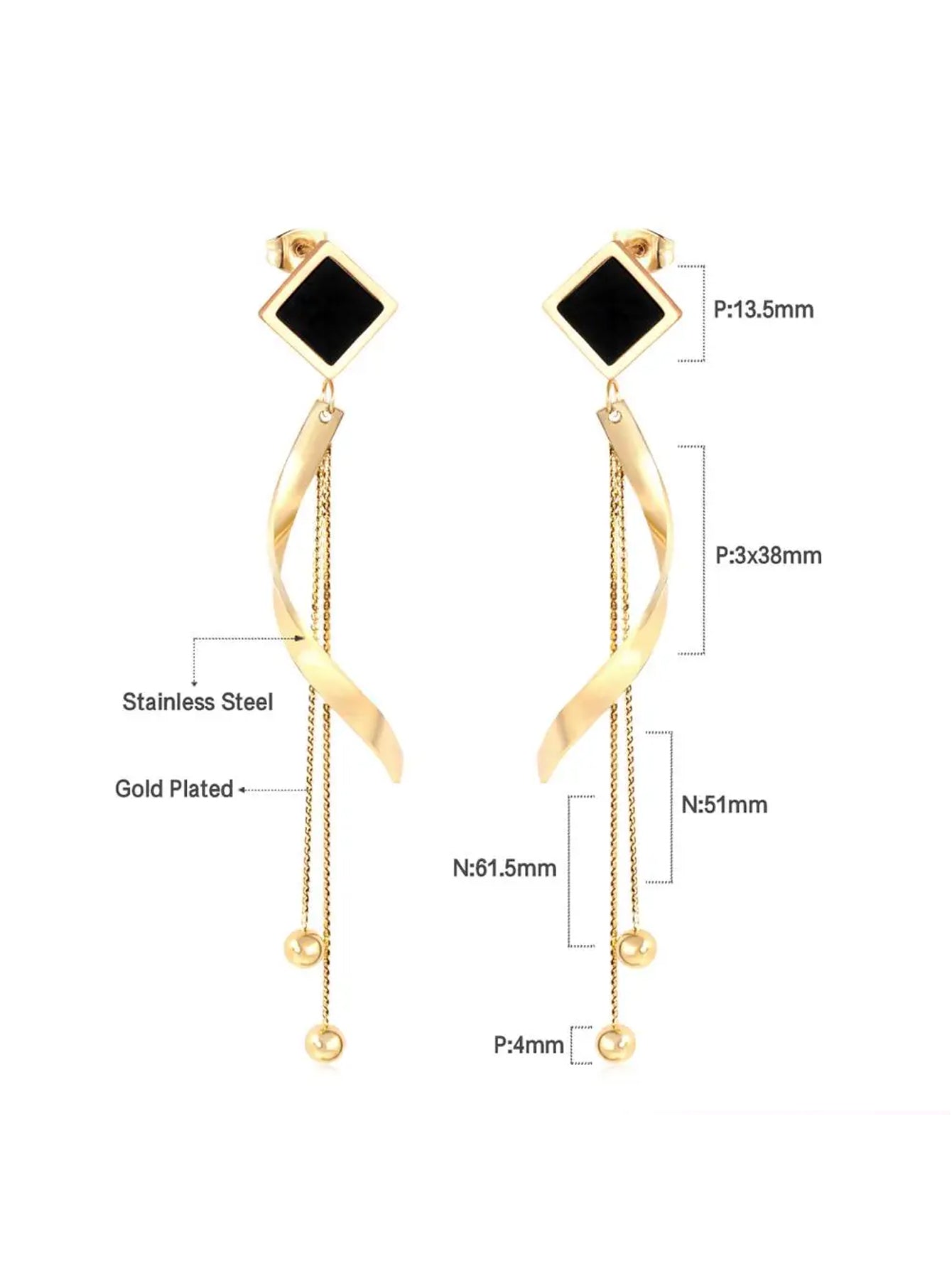 Stainless steel black square Shaped Drop Earring - FD ⚡