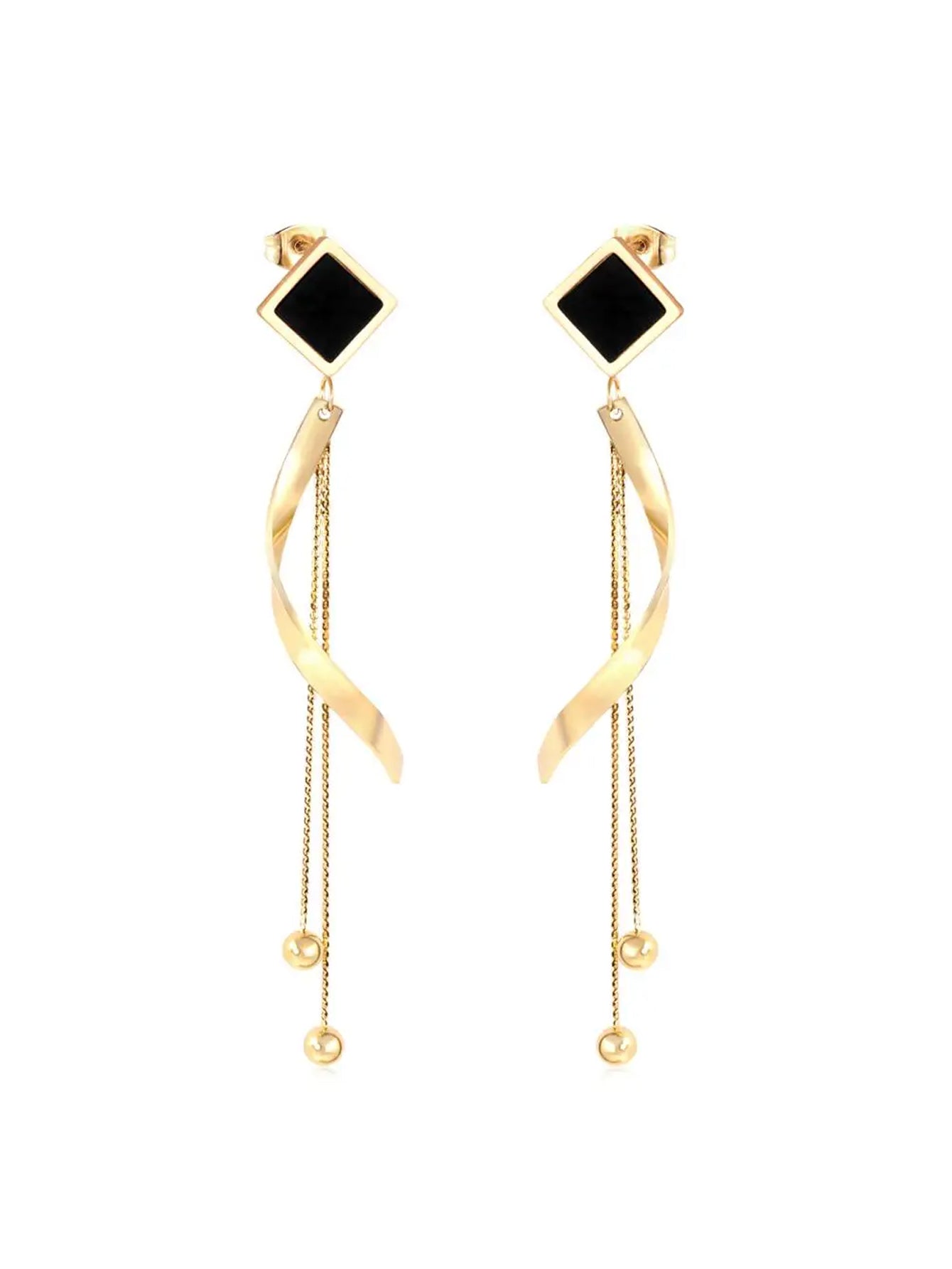 Stainless steel black square Shaped Drop Earring - FD ⚡