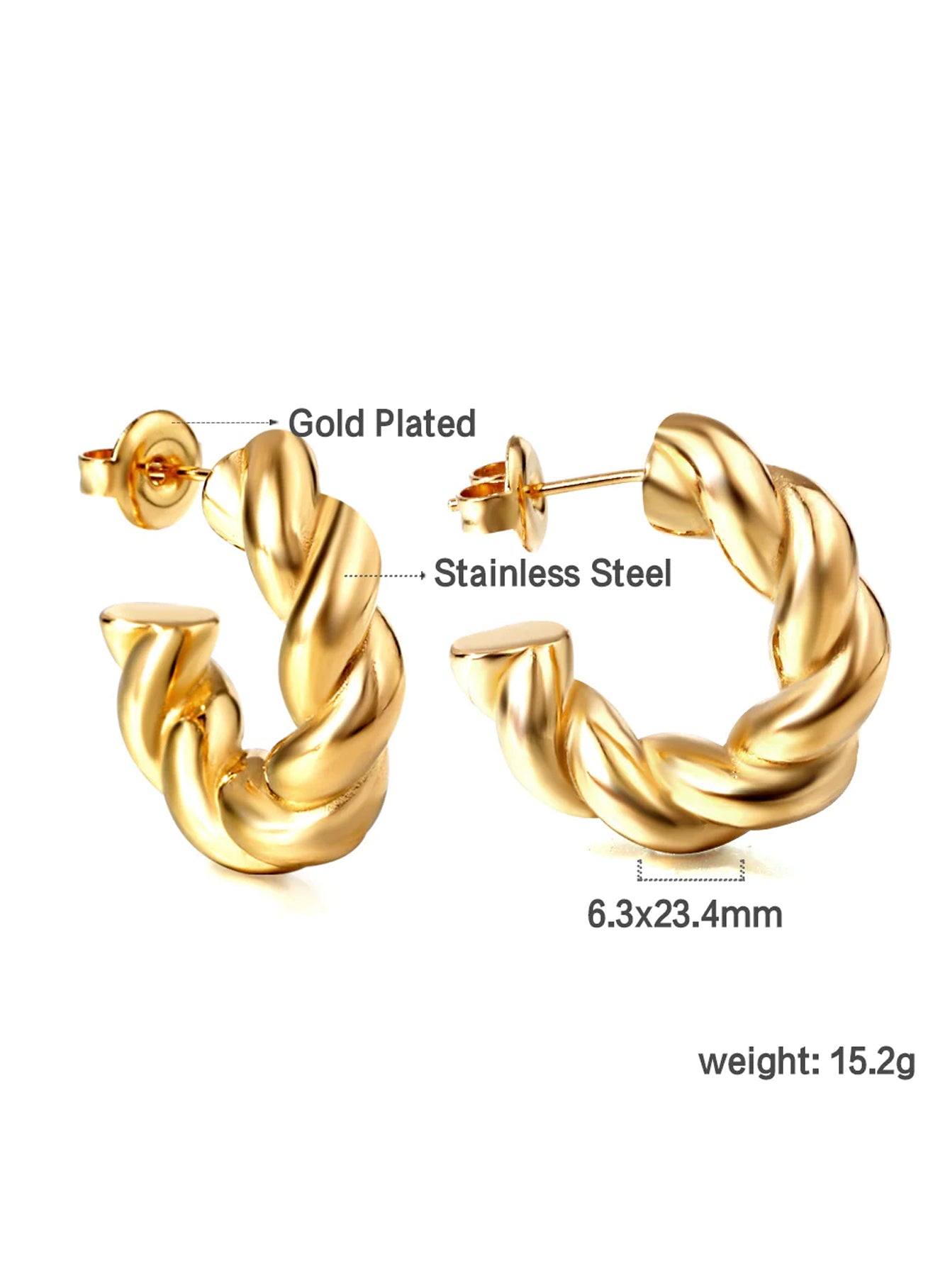Stainless steel Chunky Twisted Hoop Earrings - FD ⚡