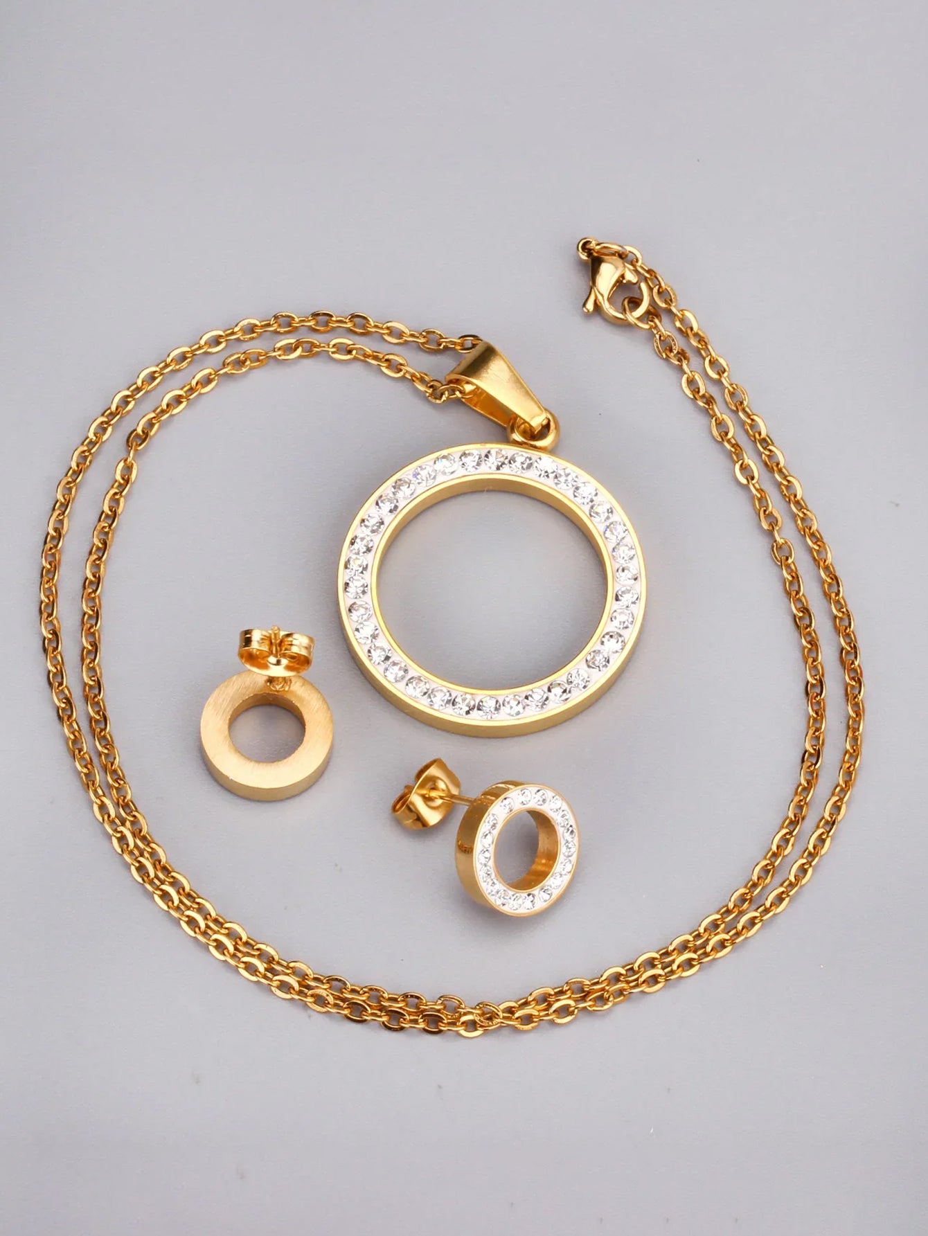 Ellipse Zircon Decor Necklace & Stud Earrings Set - FD ⚡
