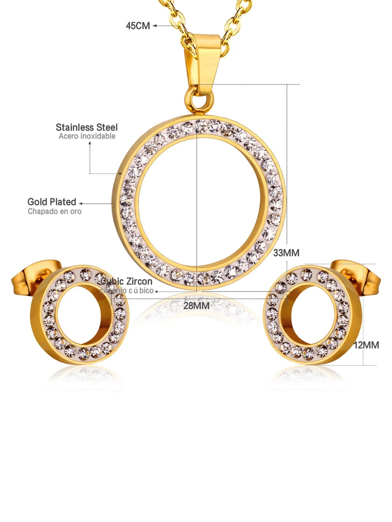 Ellipse Zircon Decor Necklace & Stud Earrings Set - FD ⚡