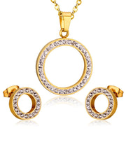 Ellipse Zircon Decor Necklace & Stud Earrings Set - FD ⚡