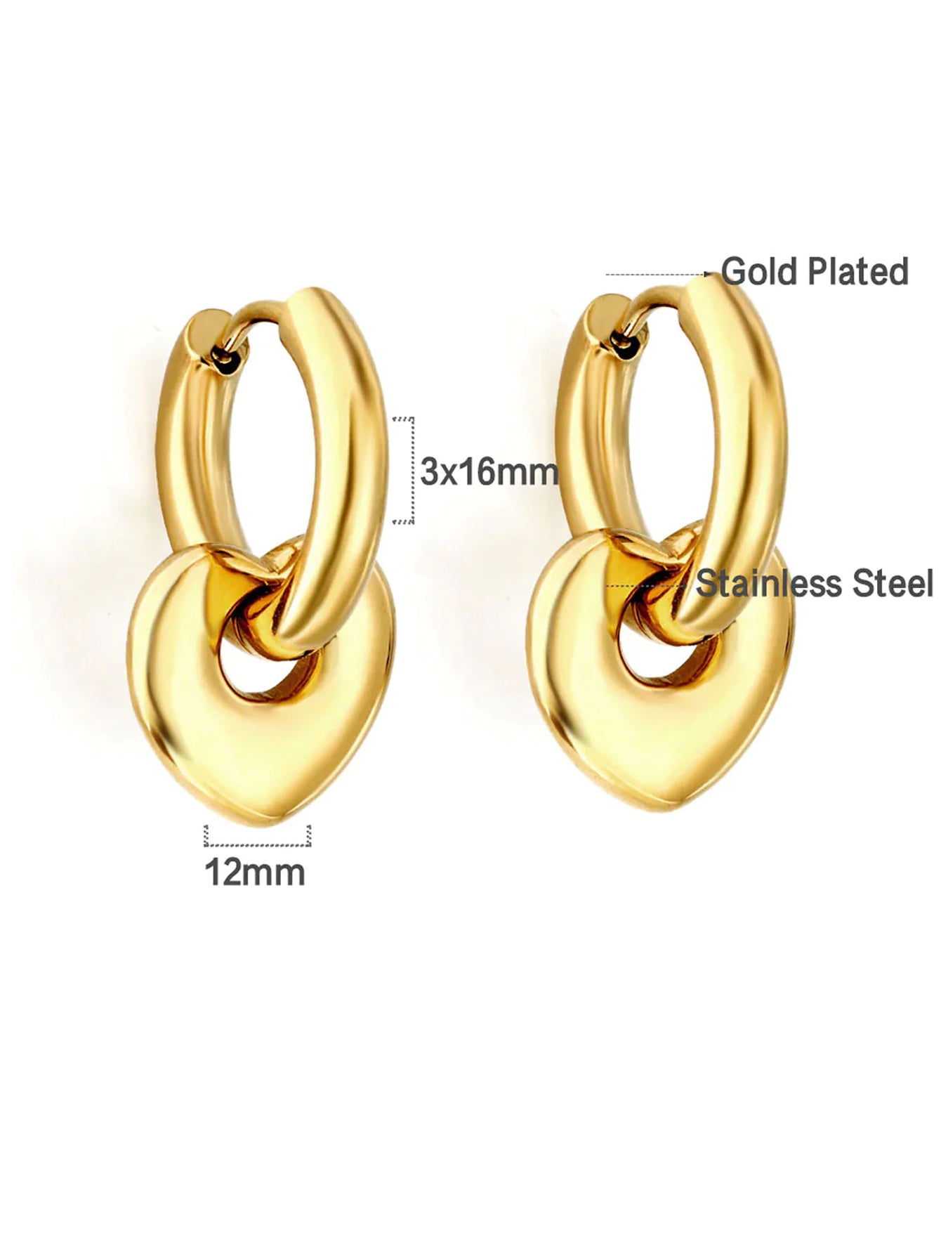 Stainless Steel Heart Shaped Hoop Earrings - FD ⚡