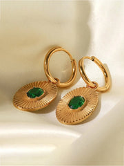 Stainless Steel Zircon Emerald Hoop Earrings
