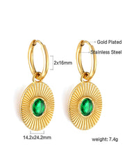 Stainless Steel Zircon Emerald Hoop Earrings