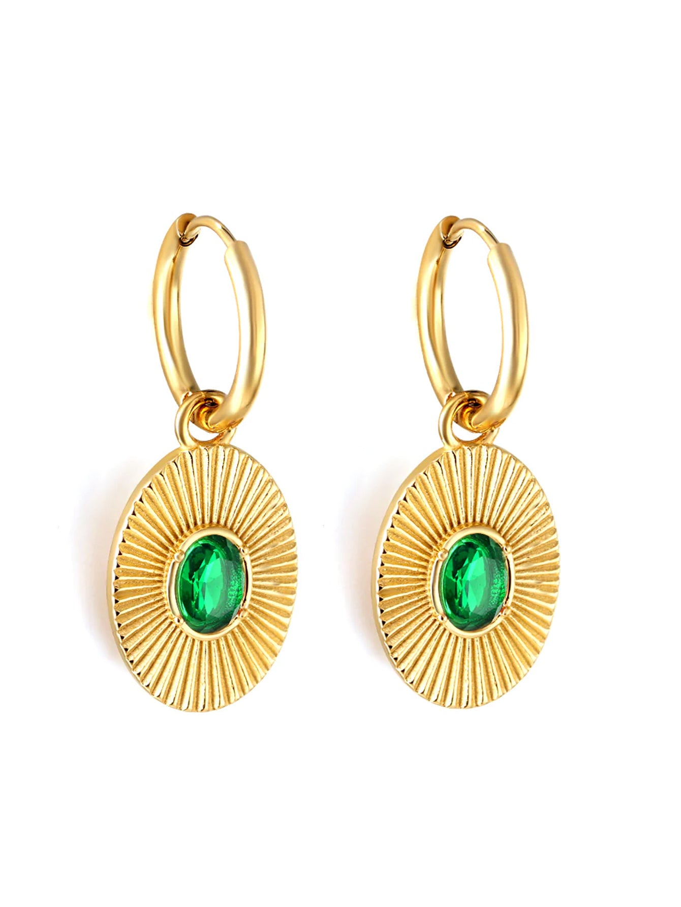 Stainless Steel Zircon Emerald Hoop Earrings