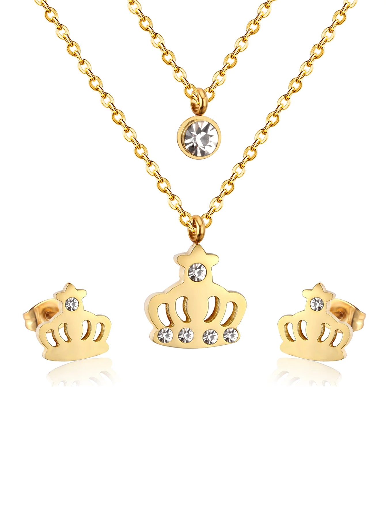 Stainless Steel Zirconia Cutting Earrings Jewelry Set - FD ⚡