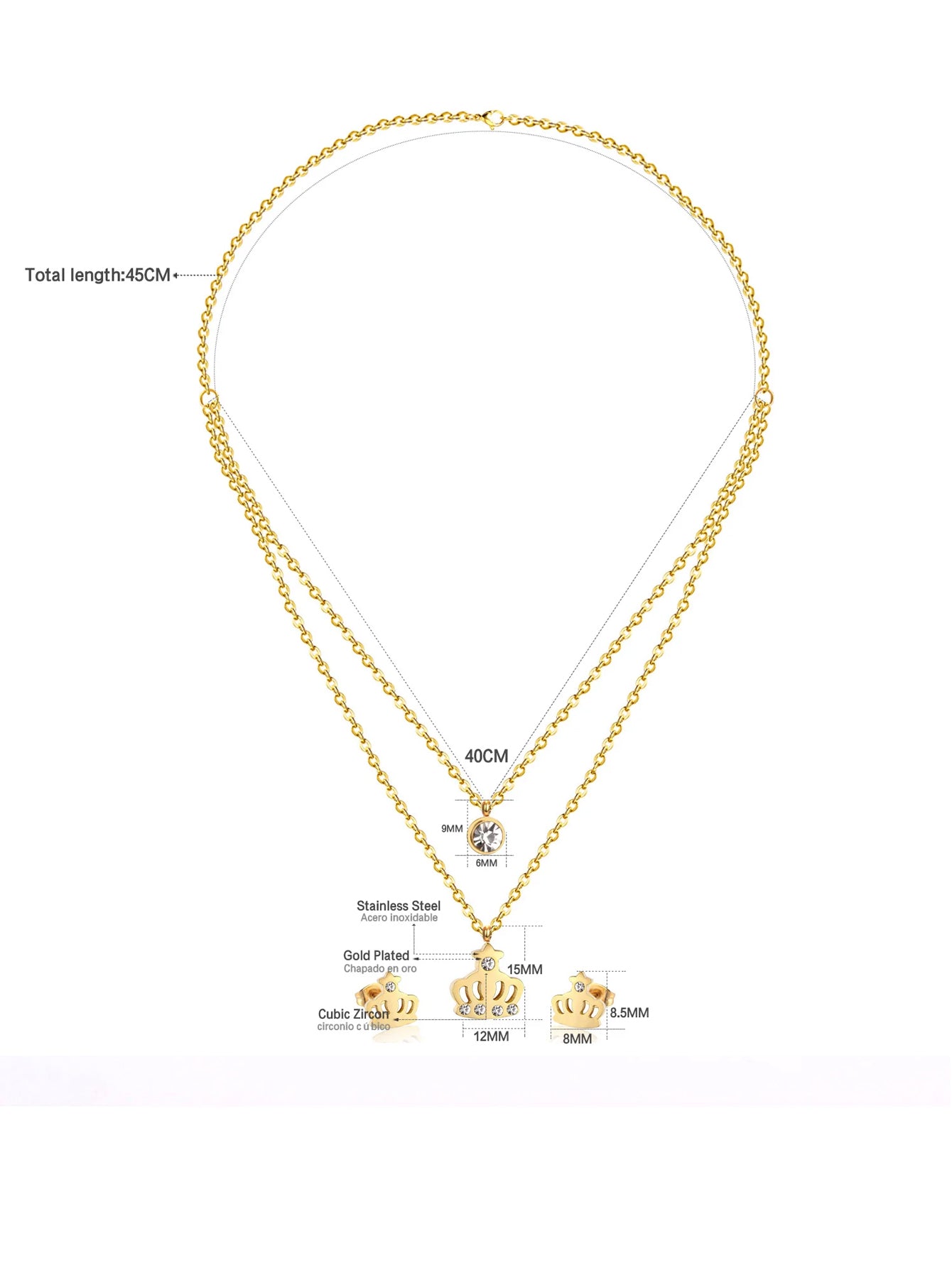 Stainless Steel Zirconia Cutting Earrings Jewelry Set - FD ⚡