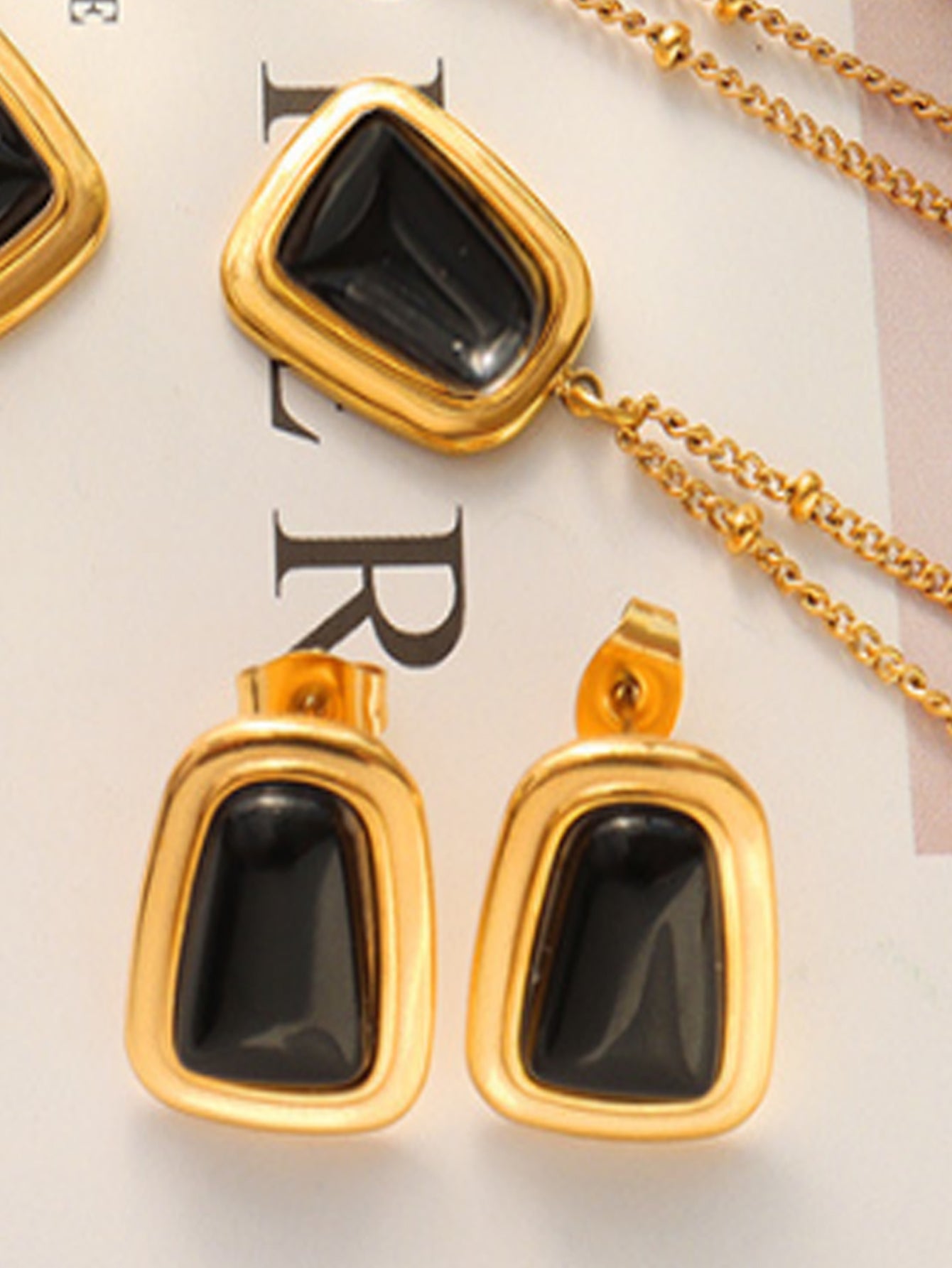 3pcs Black Stone Decor Jewelry Set - FD ⚡