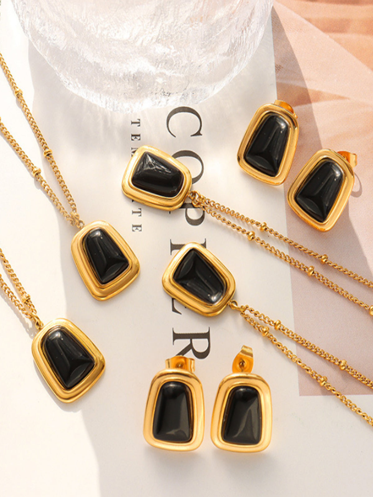 3pcs Black Stone Decor Jewelry Set - FD ⚡