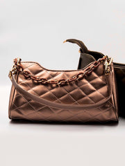 Quilted Chain Decor Baguette Bag - Bronze - FD ⚡