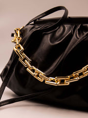 Minimalist Ruched Chain Decor Bag - Black - FD ⚡