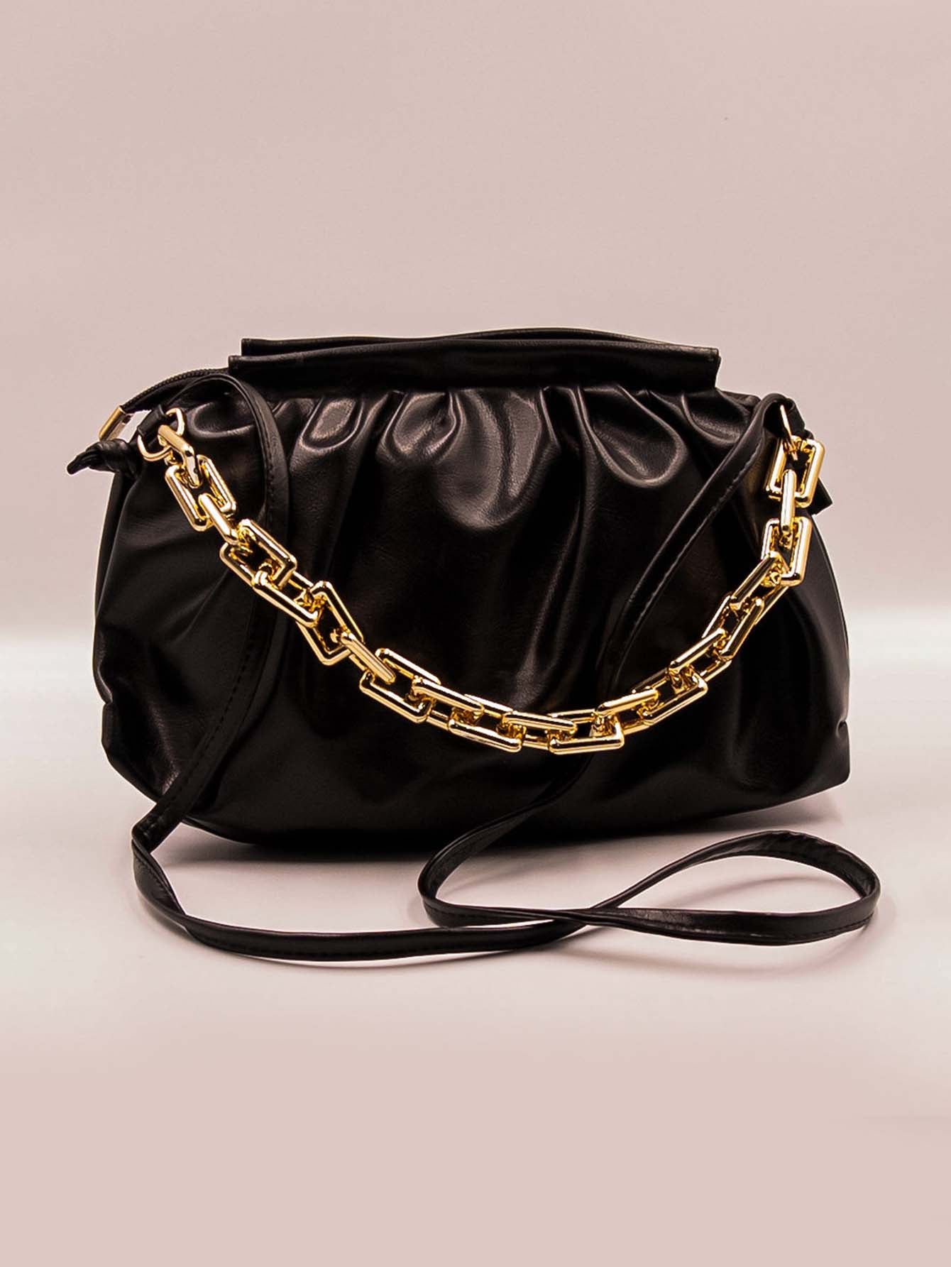 Minimalist Ruched Chain Decor Bag - Black - FD ⚡