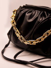 Minimalist Ruched Chain Decor Bag - Black - FD ⚡
