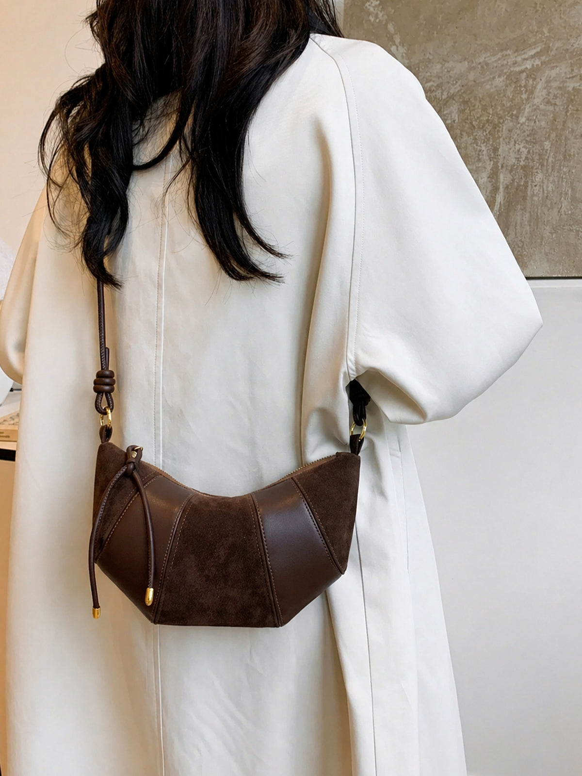 The Croissant Crossbody Bag - Brown / Khaki / Burgundy
