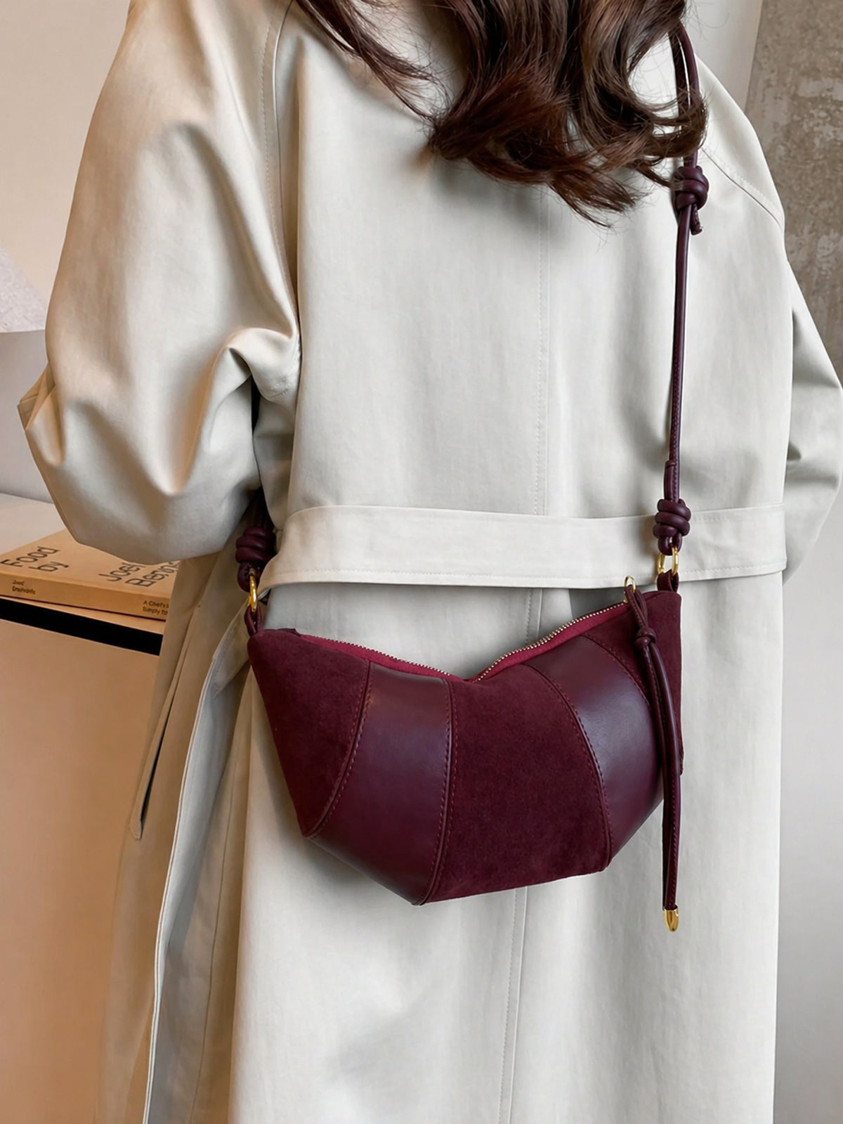 The Croissant Crossbody Bag - Brown / Khaki / Burgundy