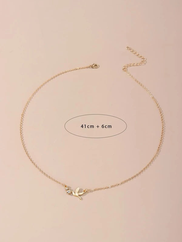 Zircon Decor Bird Charm Necklace  - Gold - FD ⚡