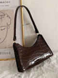 Croc Embossed Shoulder Bag - Coffee Brown - www.thetreasurebox.me