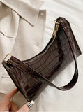 Croc Embossed Shoulder Bag - Coffee Brown - www.thetreasurebox.me