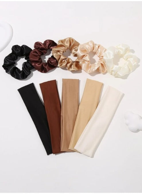 10pcs Solid Casual Hair Band & Scrunchie - Multicolor