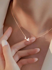 Zircon Decor Bird Charm Necklace - Rose Gold - FD ⚡