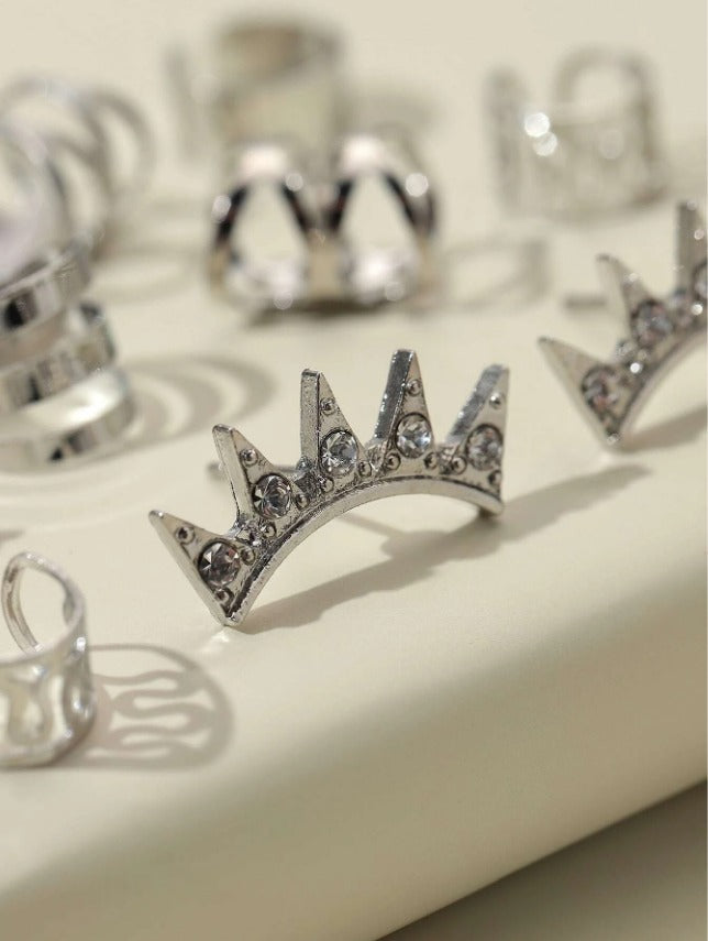 12pcs Rhinestone Decor Hollow Out Earring - Silver