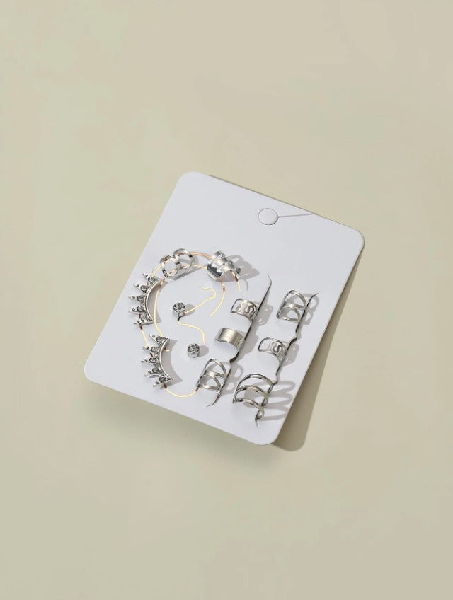 12pcs Rhinestone Decor Hollow Out Earring - Silver