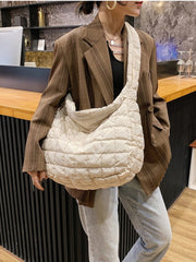 Large Capacity Quilted Shoulder Bag - Beige