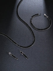 3pcs/set Cubic Zirconia Necklace, Bracelet & Earrings - Black