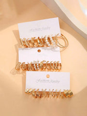 18pairs/ Gold-plated C Shaped Faux Pearl Hoop Earrings - Gold