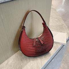 Two Tone Croc Pattern Hobo Bag - Red - FD ⚡