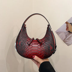 Two Tone Croc Pattern Hobo Bag - Red - FD ⚡