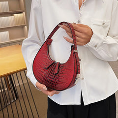 Two Tone Croc Pattern Hobo Bag - Red - FD ⚡