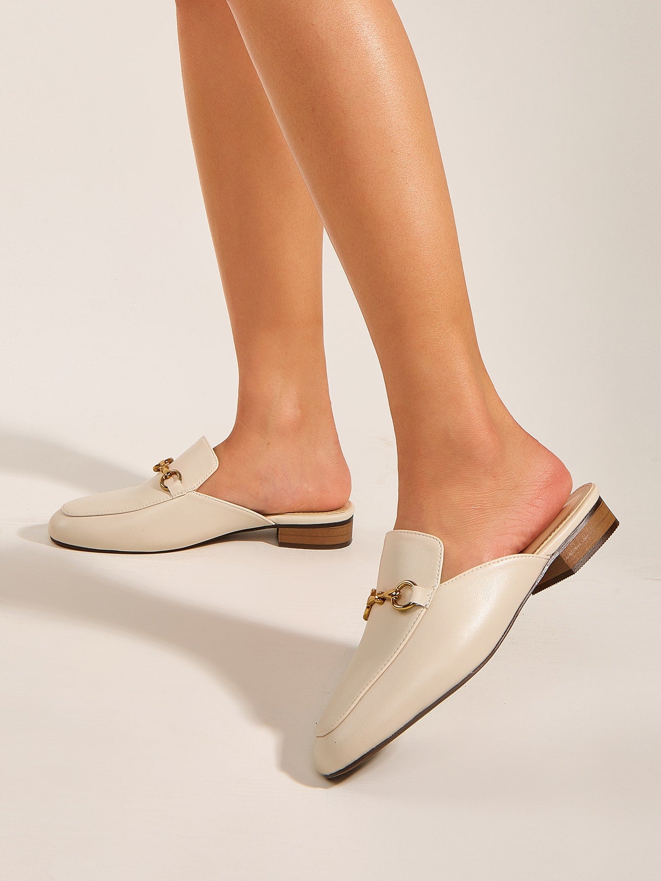 Metal Decor Snakeskin Flat Mules - Beige