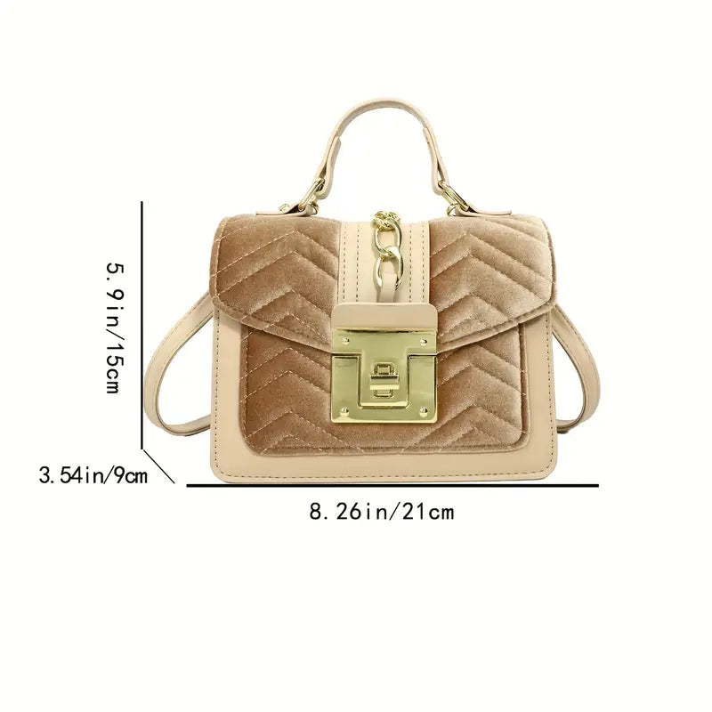 Chevron Quilted Chain Square Bag - khaki