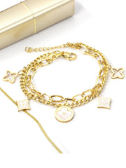 Clover Charm Layered Chain Bracelet