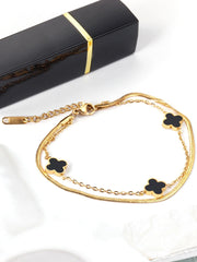 Clover Charm Layered Chain Bracelet - FD ⚡