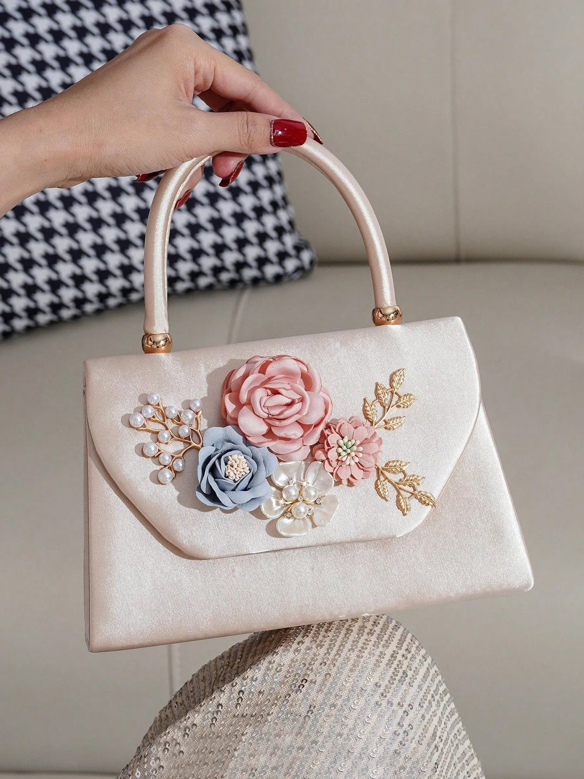 Glitter Floral Evening Clutch Bag