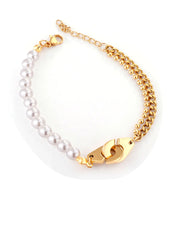 Pearl Decor Cuff Charm Chain Bracelet - FD ⚡