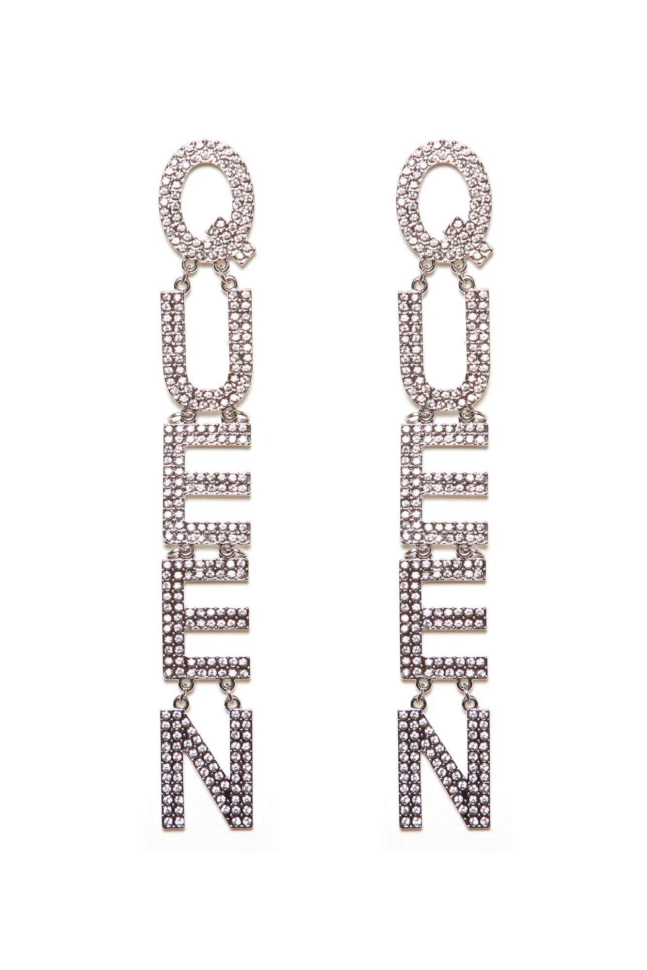 Queen Dangle Earrings - Rhinestone Decor Text Design Dangling Pair