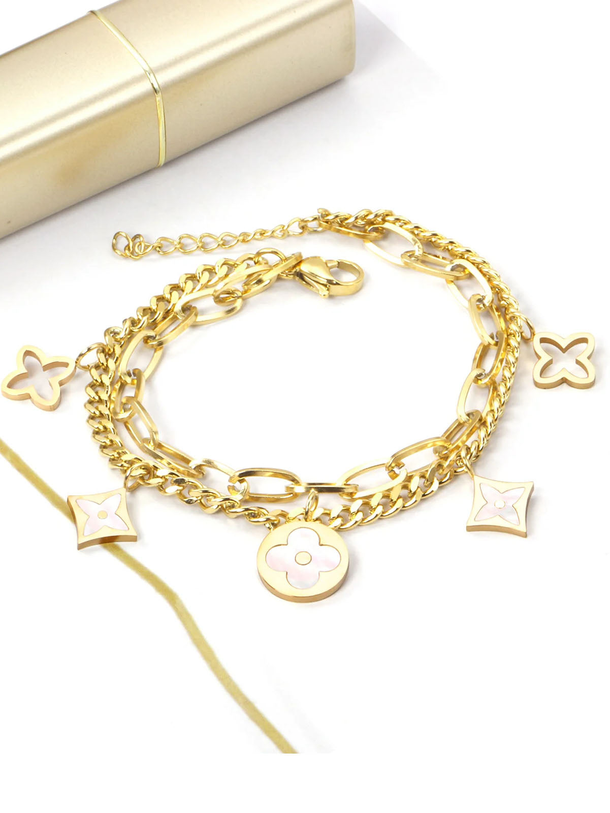 Clover Charm Layered Chain Bracelet