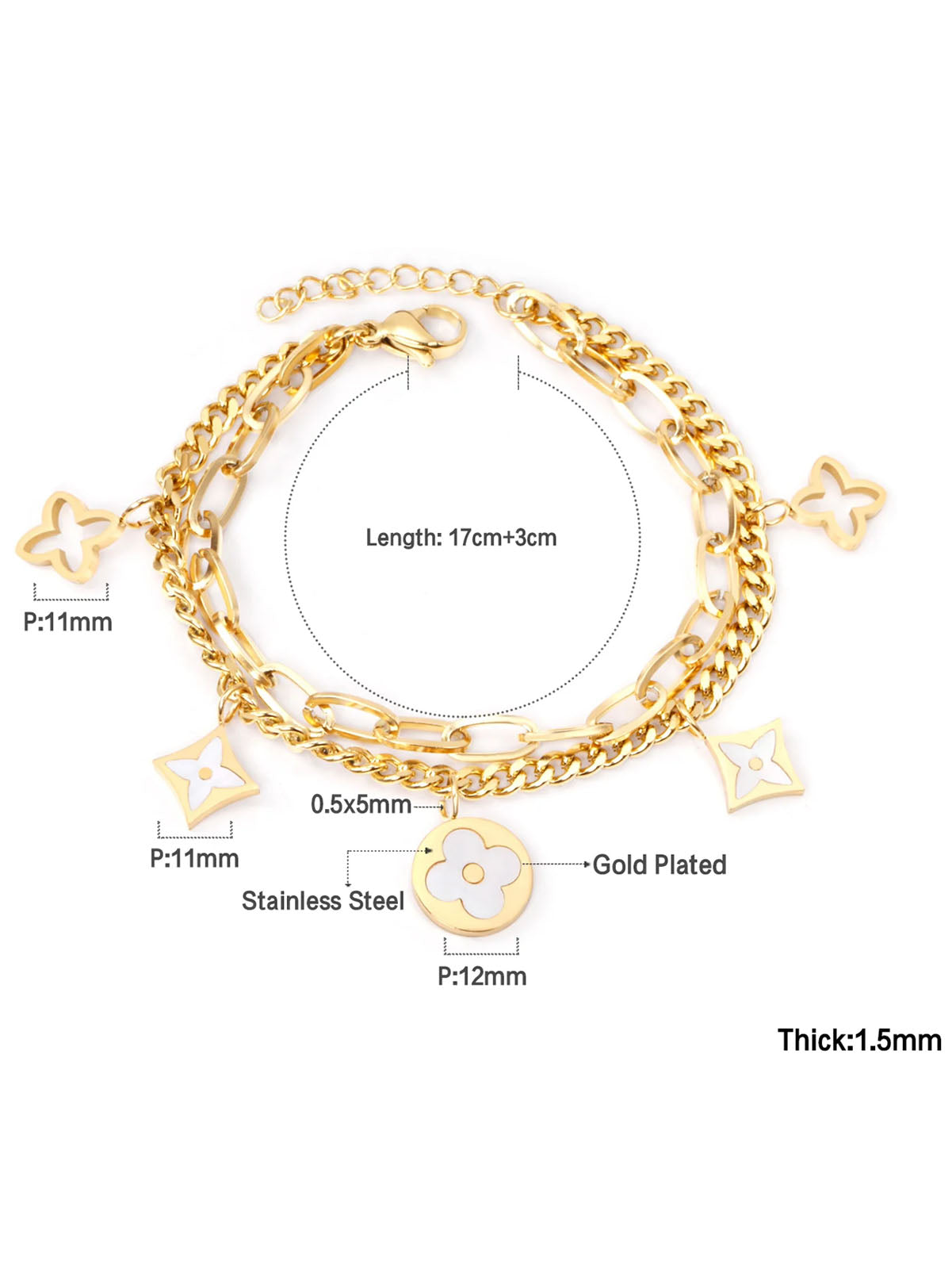 Clover Charm Layered Chain Bracelet
