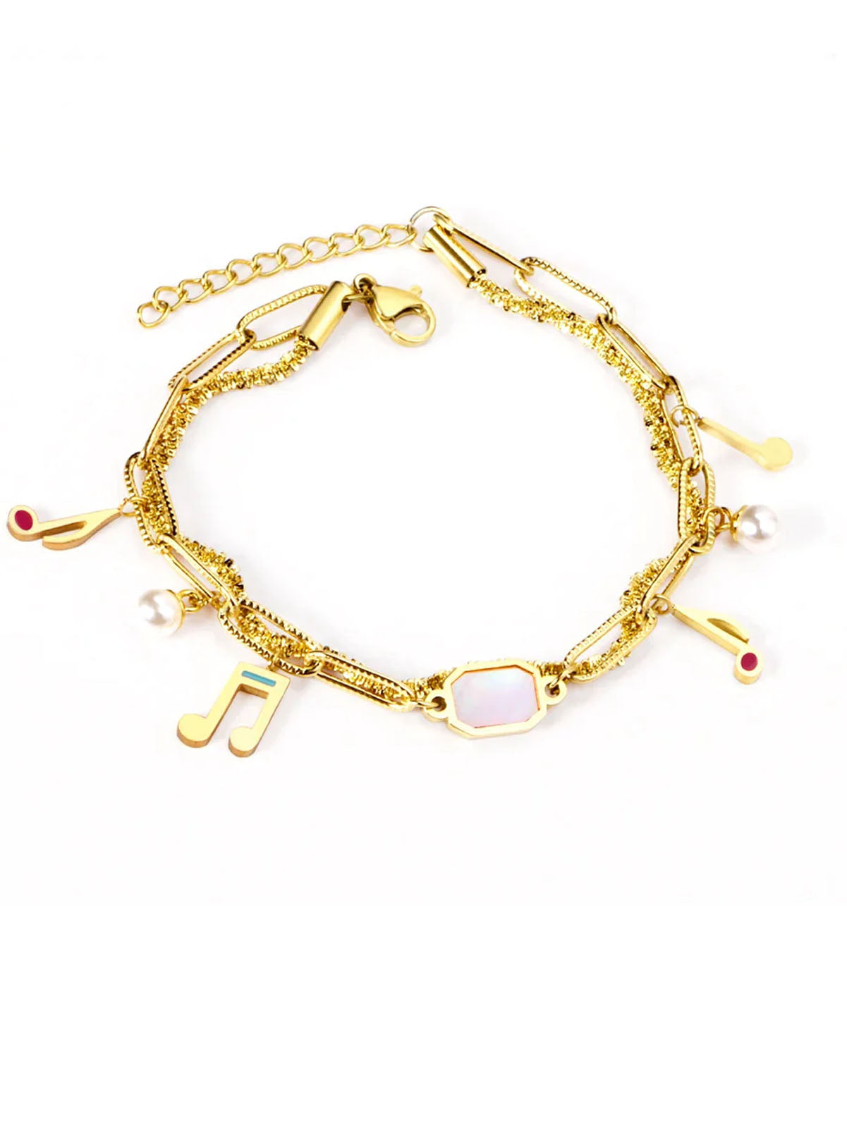 Clef & Pearl Charm Layered Bracelet