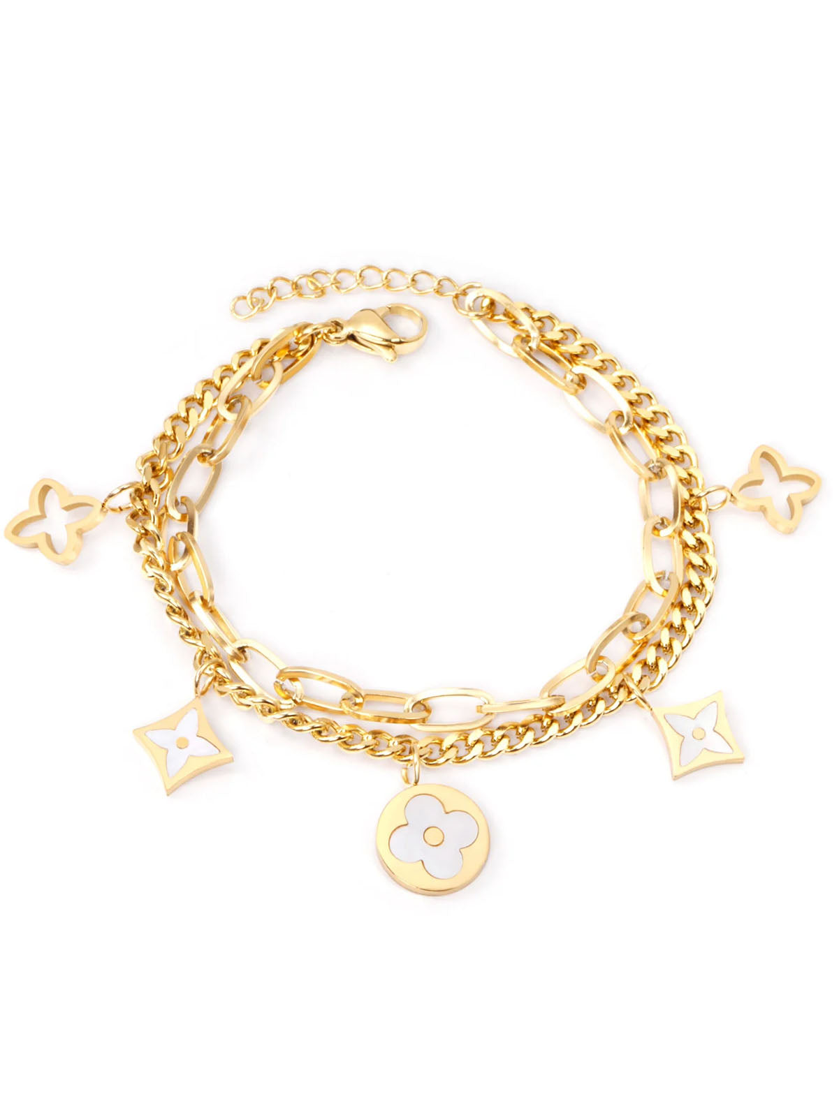 Clover Charm Layered Chain Bracelet