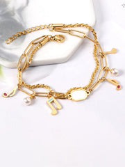Clef & Pearl Charm Layered Bracelet