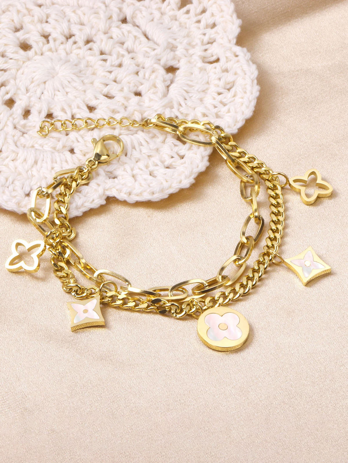 Clover Charm Layered Chain Bracelet