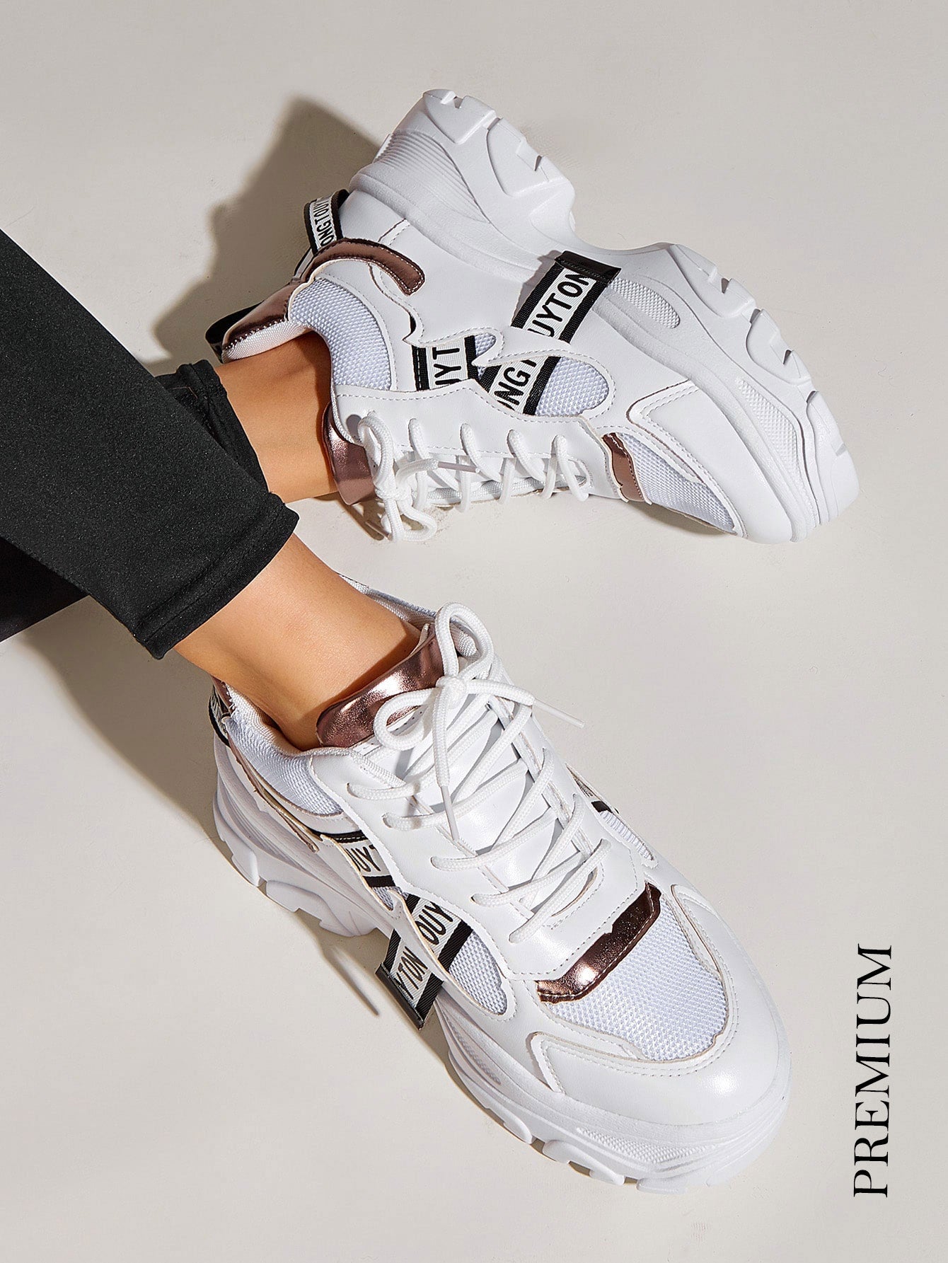 Lace-up Front Chunky Sole Trainers - White - www.thetreasurebox.me